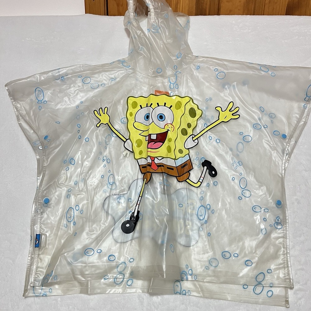 RARE Vintage Y2K Nickelodeon Spongebob Squarepants Kids Poncho Raincoat 2003